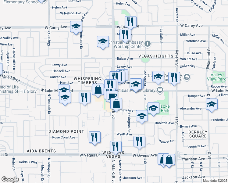 map of restaurants, bars, coffee shops, grocery stores, and more near W Lake Mead Blvd & N Martin Luther King Blvd in Las Vegas