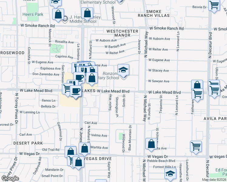 map of restaurants, bars, coffee shops, grocery stores, and more near West Lake Mead Boulevard in Las Vegas