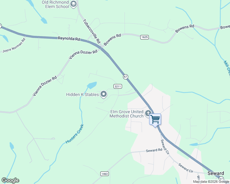 map of restaurants, bars, coffee shops, grocery stores, and more near 4725 Montford Road in Pfafftown