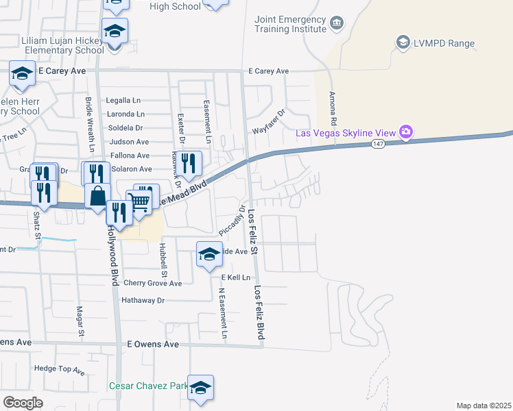 map of restaurants, bars, coffee shops, grocery stores, and more near 1971 Balzac Drive in Las Vegas