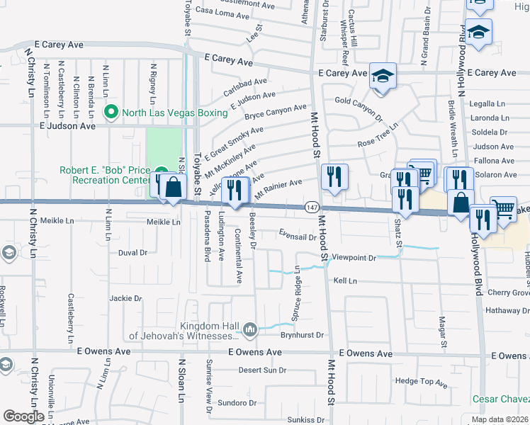 map of restaurants, bars, coffee shops, grocery stores, and more near 6112 Evensail Drive in Las Vegas