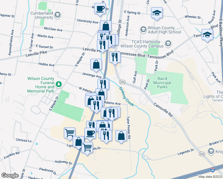 map of restaurants, bars, coffee shops, grocery stores, and more near 528 Melrose Street in Lebanon