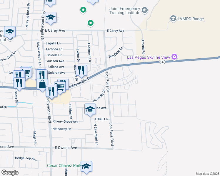 map of restaurants, bars, coffee shops, grocery stores, and more near 1971 Balzac Drive in Las Vegas