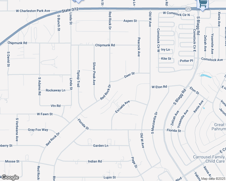 map of restaurants, bars, coffee shops, grocery stores, and more near 1611 Red Rock Drive in Pahrump