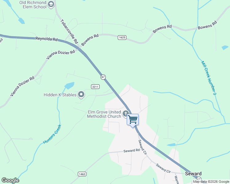 map of restaurants, bars, coffee shops, grocery stores, and more near 4550 Montford Road in Pfafftown