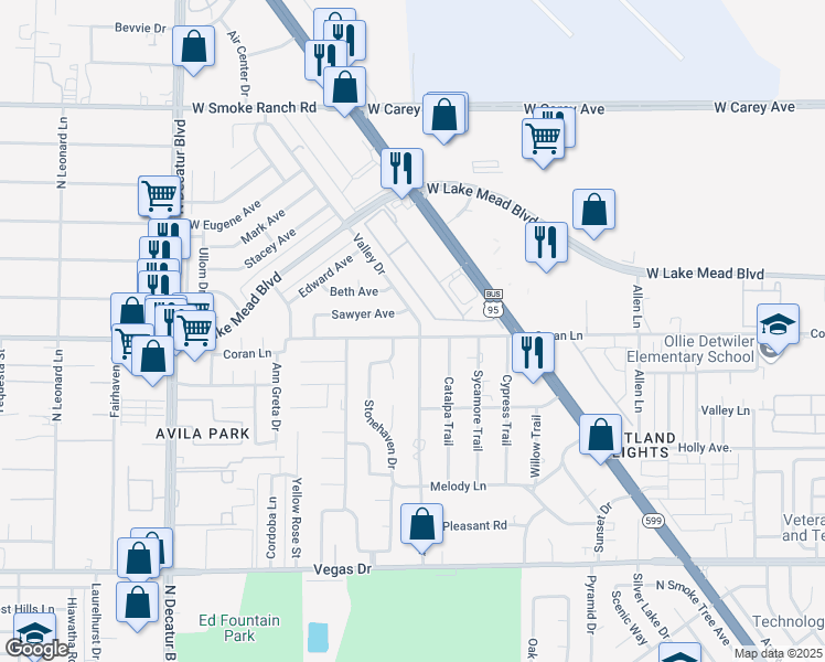 map of restaurants, bars, coffee shops, grocery stores, and more near 4200 Coran Lane in Las Vegas