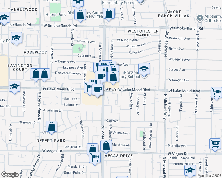 map of restaurants, bars, coffee shops, grocery stores, and more near 2041 North Jones Boulevard in Las Vegas