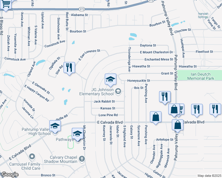 map of restaurants, bars, coffee shops, grocery stores, and more near 900 Jack Rabbit Street in Pahrump
