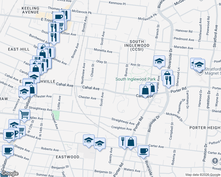 map of restaurants, bars, coffee shops, grocery stores, and more near 2616 Pennington Avenue in Nashville