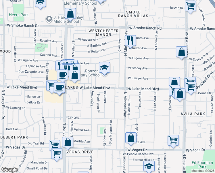 map of restaurants, bars, coffee shops, grocery stores, and more near 5618 West Lake Mead Boulevard in Las Vegas