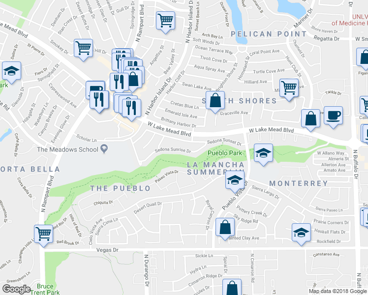 map of restaurants, bars, coffee shops, grocery stores, and more near 8208 Sedona Sunrise Drive in Las Vegas