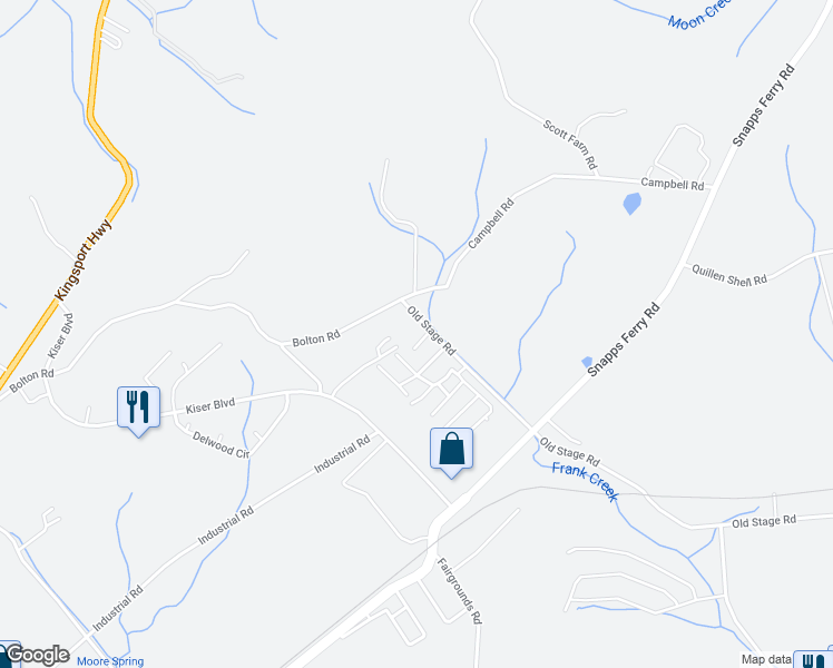 map of restaurants, bars, coffee shops, grocery stores, and more near 1 East Ocean Boulevard in Greeneville