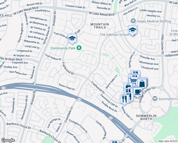 map of restaurants, bars, coffee shops, grocery stores, and more near 9900 Summer Ash Court in Las Vegas