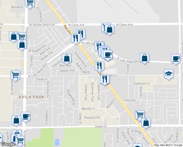 map of restaurants, bars, coffee shops, grocery stores, and more near 2011 Sue Court in Las Vegas