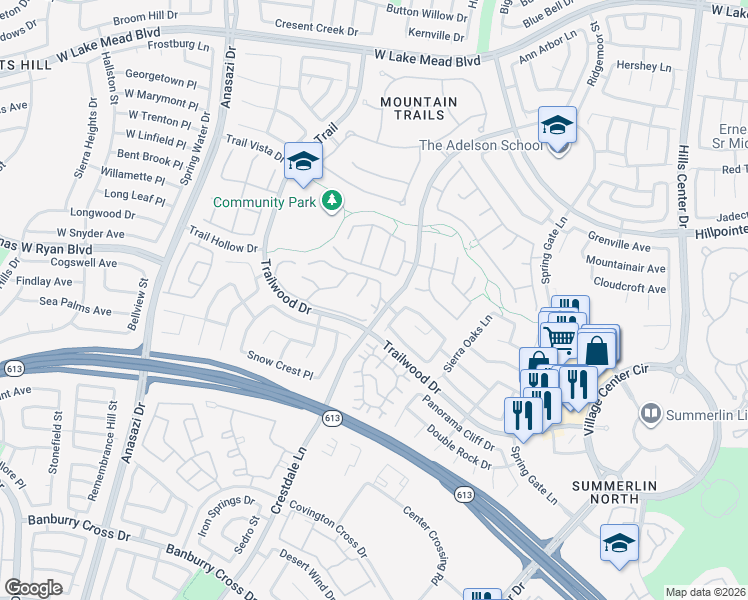 map of restaurants, bars, coffee shops, grocery stores, and more near 9900 Summer Ash Court in Las Vegas