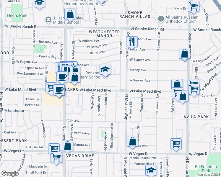 map of restaurants, bars, coffee shops, grocery stores, and more near 5701 Stacey Avenue in Las Vegas