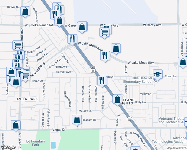map of restaurants, bars, coffee shops, grocery stores, and more near 2001 Sue Court in Las Vegas