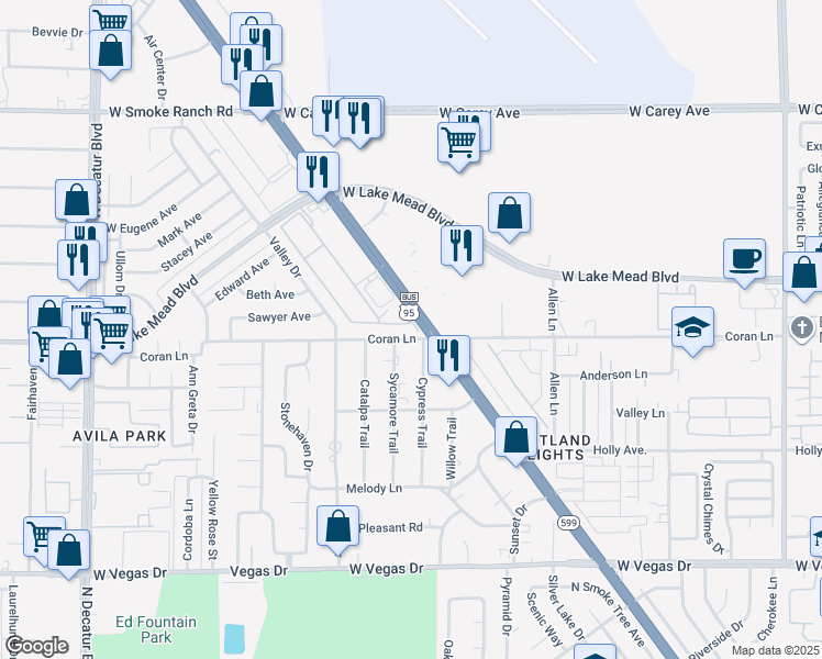 map of restaurants, bars, coffee shops, grocery stores, and more near 2001 Sue Court in Las Vegas