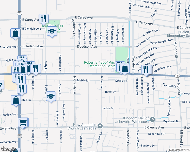 map of restaurants, bars, coffee shops, grocery stores, and more near 2014 Castleberry Lane in Las Vegas
