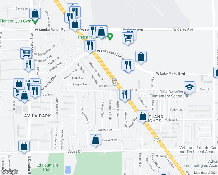 map of restaurants, bars, coffee shops, grocery stores, and more near 2011 Sue Court in Las Vegas