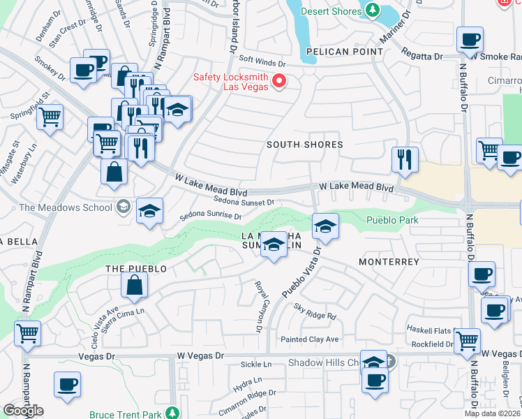map of restaurants, bars, coffee shops, grocery stores, and more near 8168 Sedona Sunset Drive in Las Vegas