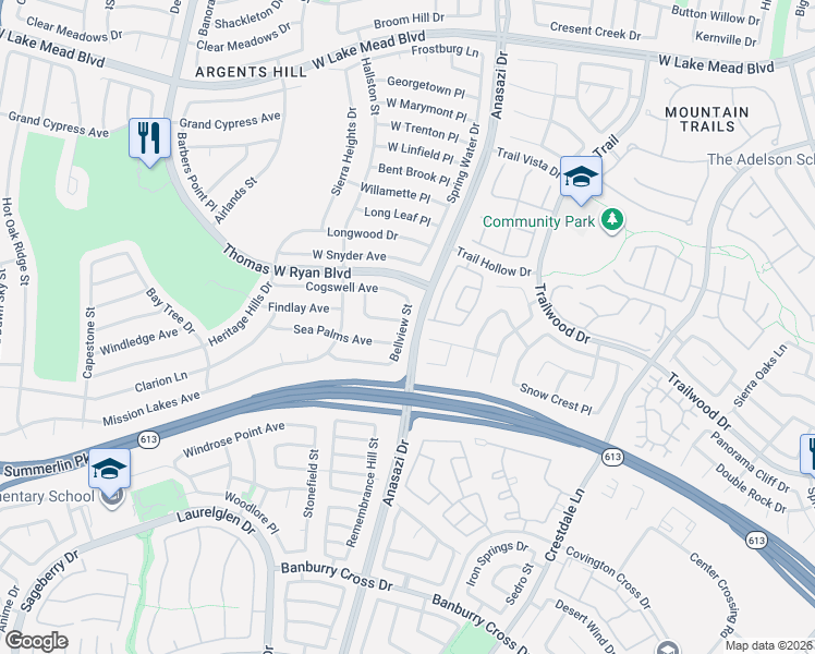 map of restaurants, bars, coffee shops, grocery stores, and more near 2005 Wandering Doe Lane in Las Vegas