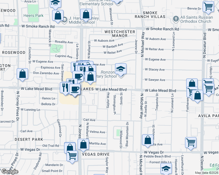 map of restaurants, bars, coffee shops, grocery stores, and more near 2001 Winwood Street in Las Vegas