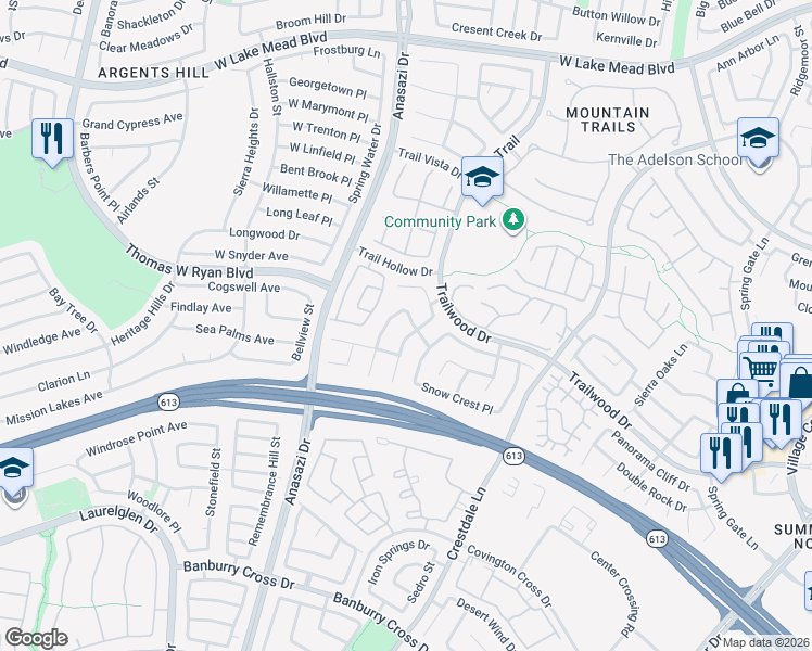 map of restaurants, bars, coffee shops, grocery stores, and more near 1997 Verbania Drive in Las Vegas