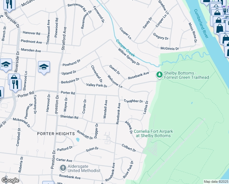 map of restaurants, bars, coffee shops, grocery stores, and more near 1804 Rosebank Avenue in Nashville