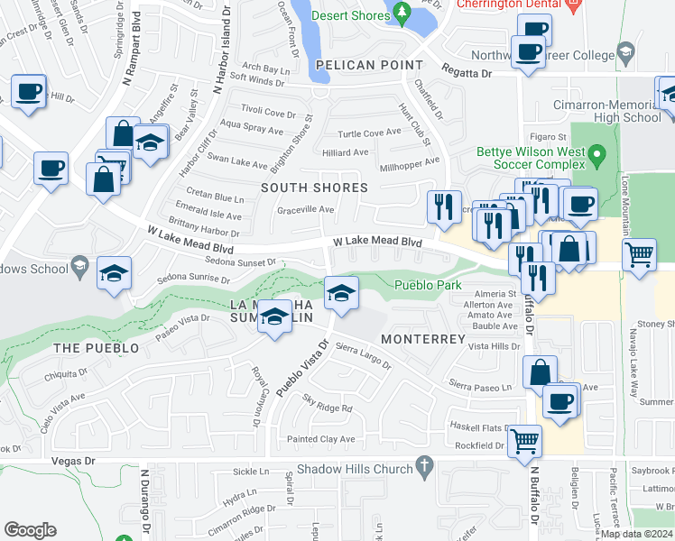 map of restaurants, bars, coffee shops, grocery stores, and more near 1900 Tierra Vista Drive in Las Vegas