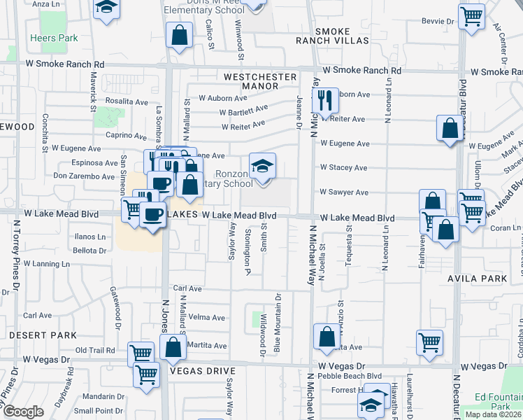 map of restaurants, bars, coffee shops, grocery stores, and more near 5701 Stacey Avenue in Las Vegas