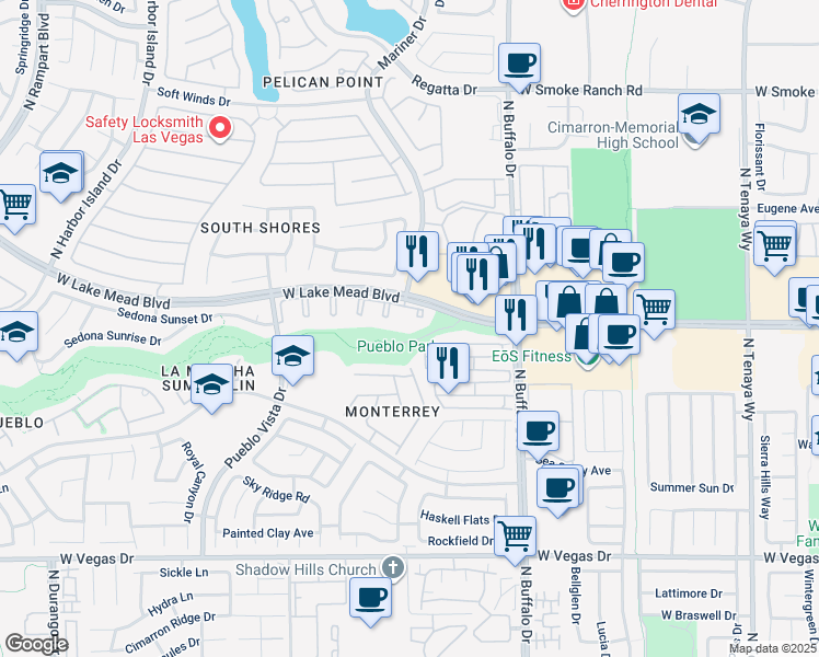 map of restaurants, bars, coffee shops, grocery stores, and more near 1901 Rio Canyon Court in Las Vegas