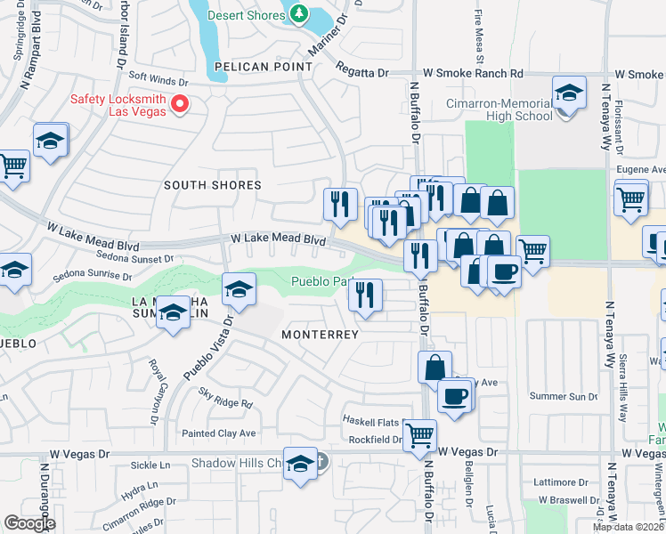 map of restaurants, bars, coffee shops, grocery stores, and more near in Las Vegas