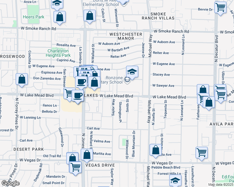map of restaurants, bars, coffee shops, grocery stores, and more near 2013 North Winwood Street in Las Vegas