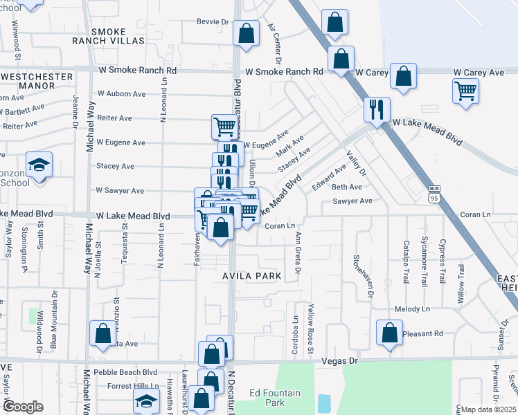 map of restaurants, bars, coffee shops, grocery stores, and more near 4613 Painted Cliffs Drive in Las Vegas