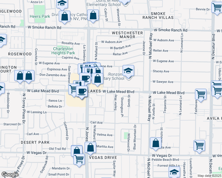 map of restaurants, bars, coffee shops, grocery stores, and more near 5800 West Lake Mead Boulevard in Las Vegas