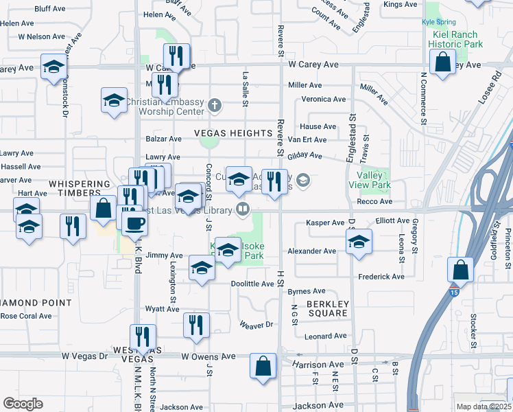 map of restaurants, bars, coffee shops, grocery stores, and more near 875 Hart Avenue in Las Vegas