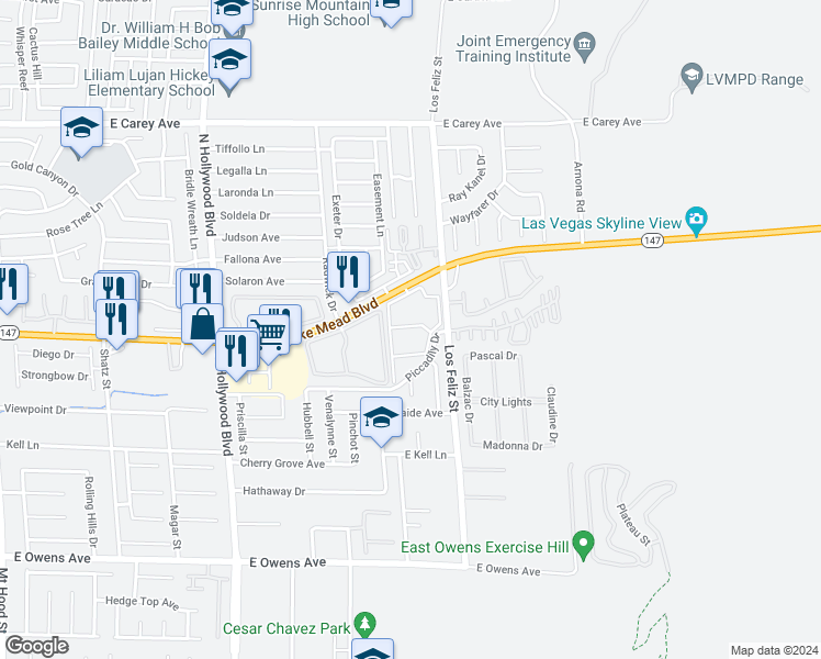 map of restaurants, bars, coffee shops, grocery stores, and more near 7055 East Lake Mead Boulevard in Las Vegas