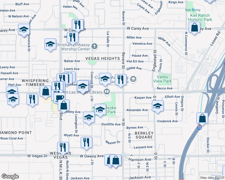 map of restaurants, bars, coffee shops, grocery stores, and more near 875 Hart Avenue in Las Vegas