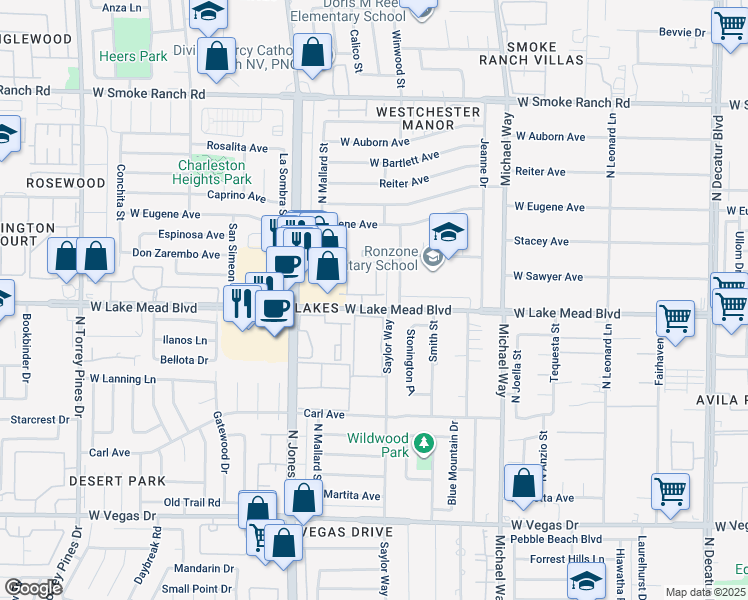 map of restaurants, bars, coffee shops, grocery stores, and more near 5800 West Lake Mead Boulevard in Las Vegas