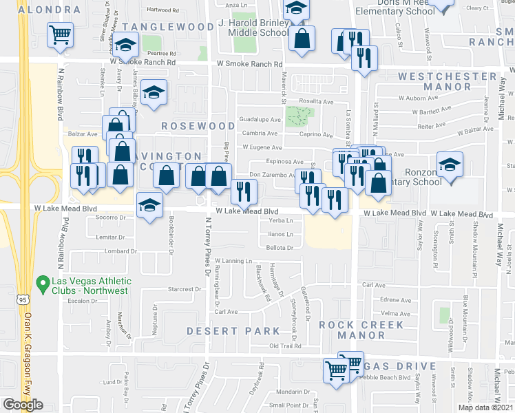 map of restaurants, bars, coffee shops, grocery stores, and more near 6300 West Lake Mead Boulevard in Las Vegas