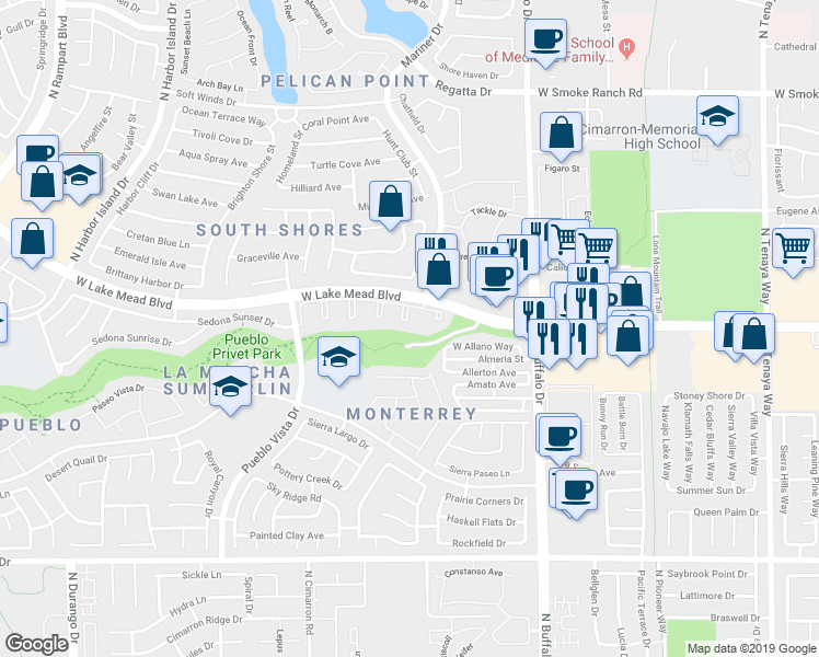 map of restaurants, bars, coffee shops, grocery stores, and more near 1908 High Valley Court in Las Vegas