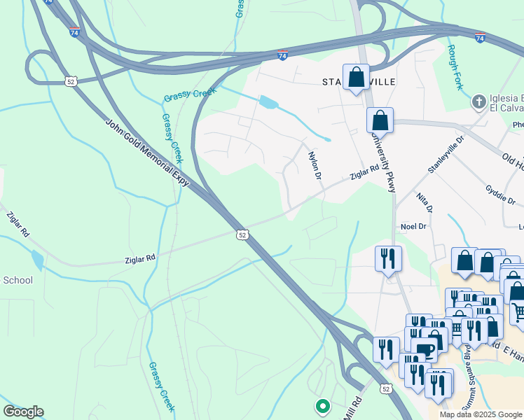 map of restaurants, bars, coffee shops, grocery stores, and more near 965 Ziglar Road in Winston-Salem
