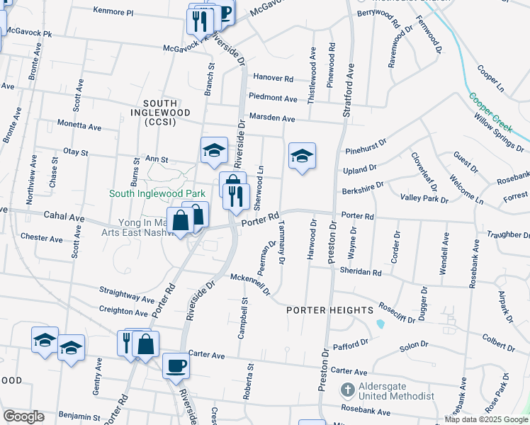 map of restaurants, bars, coffee shops, grocery stores, and more near 1824 Tammany Drive in Nashville