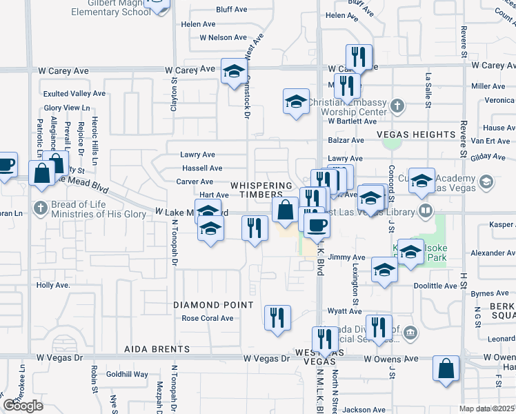 map of restaurants, bars, coffee shops, grocery stores, and more near 1727 Wendell Williams Avenue in Las Vegas