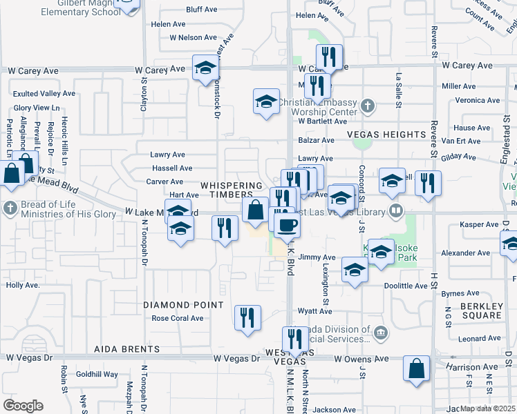 map of restaurants, bars, coffee shops, grocery stores, and more near 1631 Wendell Williams Avenue in Las Vegas