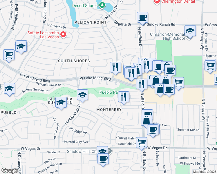map of restaurants, bars, coffee shops, grocery stores, and more near 1900 Mountain Hills Court in Las Vegas