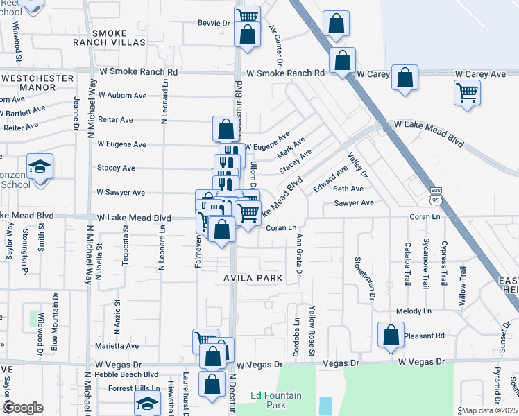 map of restaurants, bars, coffee shops, grocery stores, and more near 4613 Painted Cliffs Drive in Las Vegas