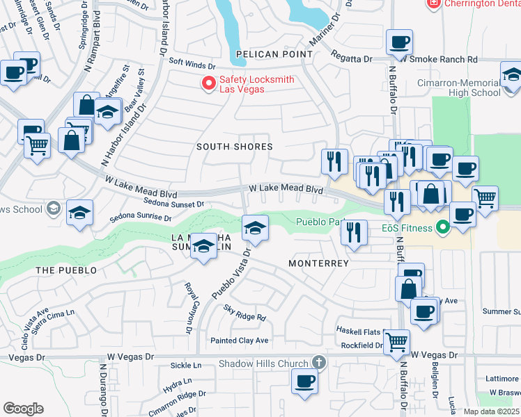 map of restaurants, bars, coffee shops, grocery stores, and more near 1901 Villa Palms Court in Las Vegas