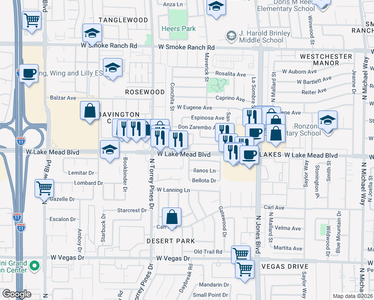 map of restaurants, bars, coffee shops, grocery stores, and more near 6300 West Lake Mead Boulevard in Las Vegas